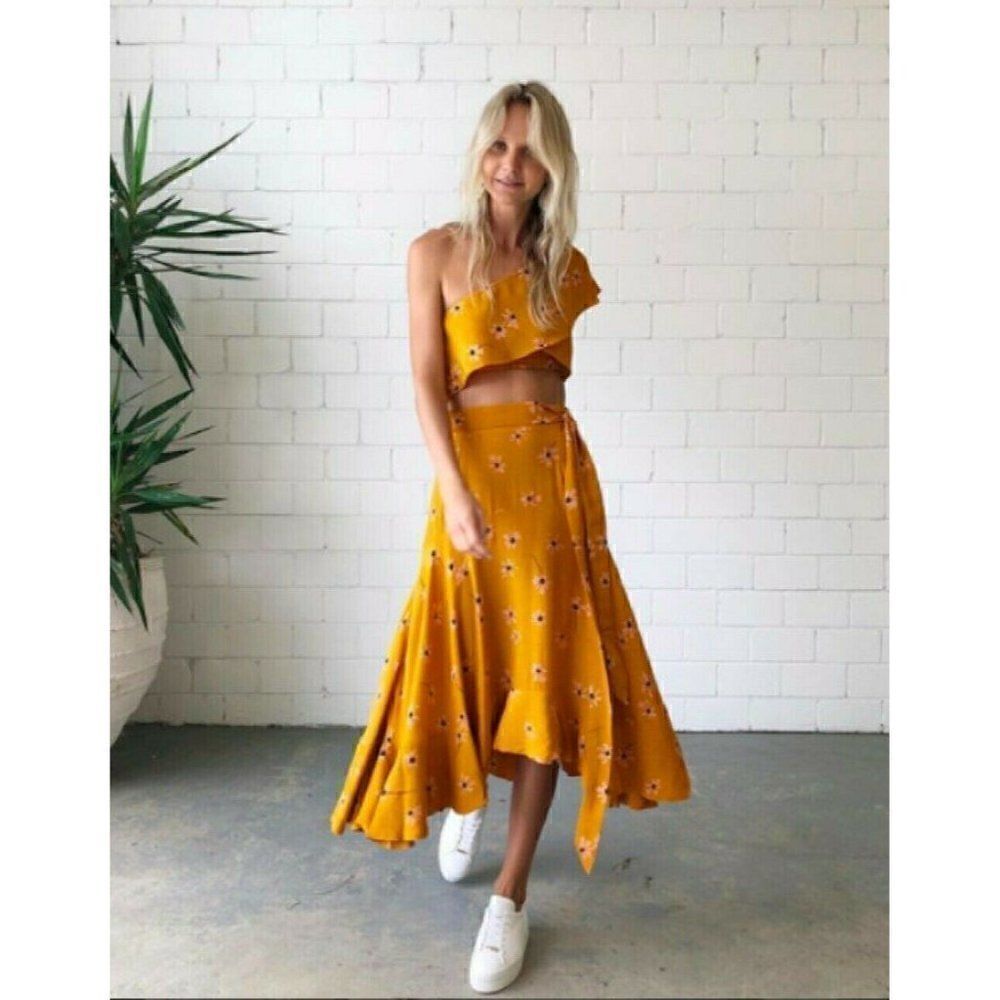 NEW FAITHFULL THE BRAND Sz S BELTED KAMARES BOTANY PRINTED FLORAL MIDI SKIRT